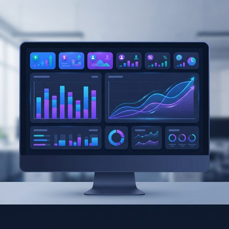 Ilustración de un panel de datos con gráficas